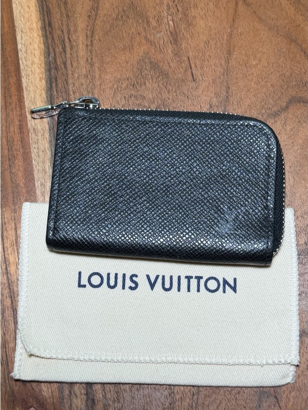 Louis Vuitton Black Textured Zip Card Case